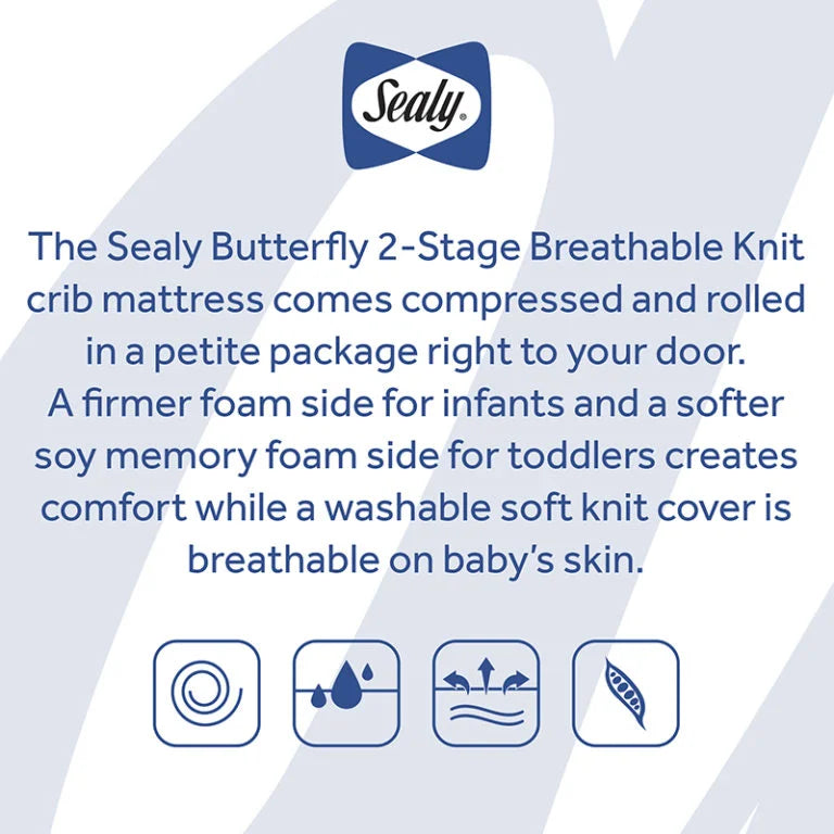 Sealy® Butterfly™ 2-Stage Breathable Knit Crib and Toddler Mattress