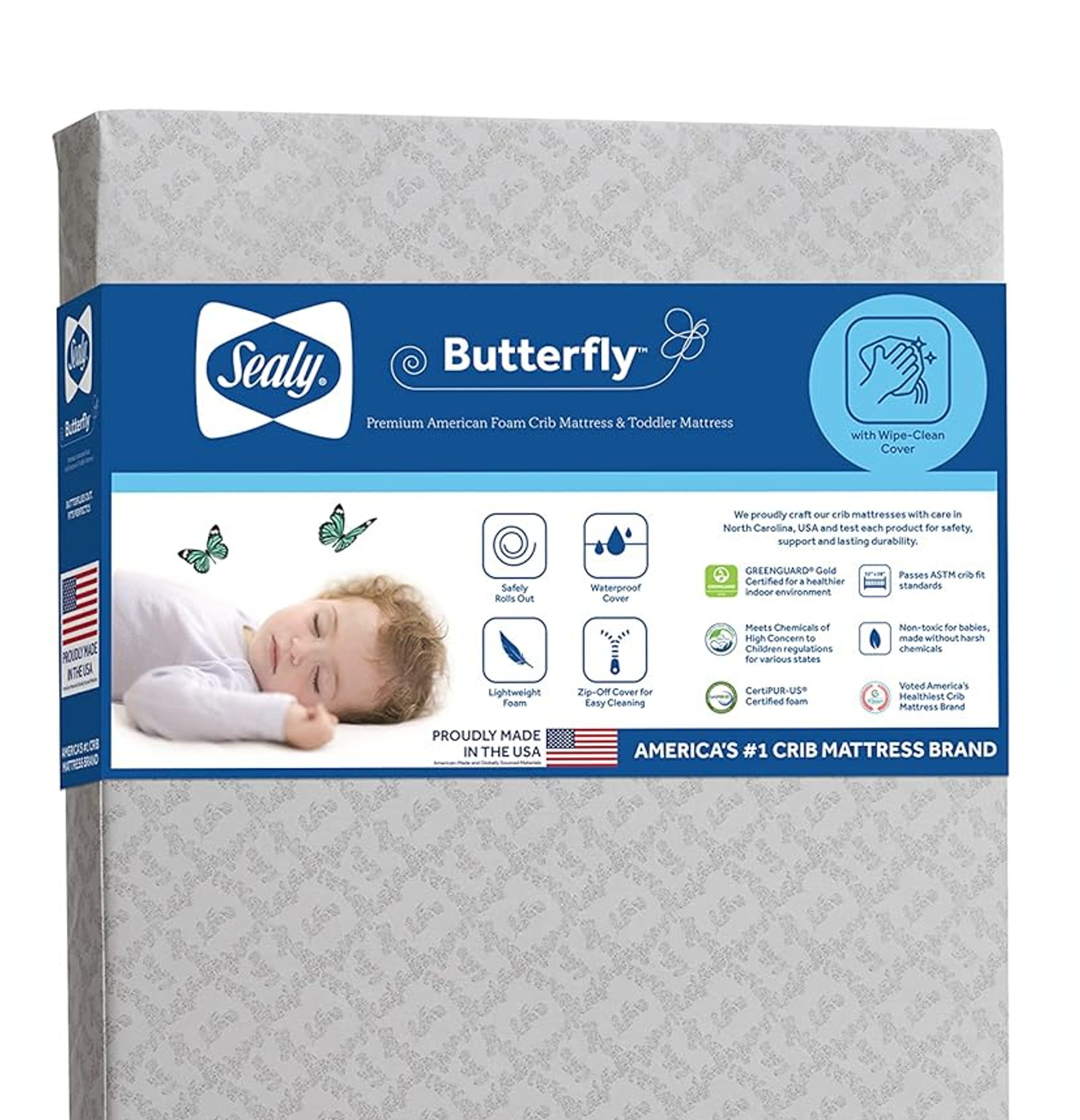 Sealy Baby Posture Haven Orthopedic Antibacterial 2 Stage Waterproof Crib Mattress Plus Toddler Bed Fit, 204 Premium Coils, GREENGUARD Gold Certified, Safety & Quality Tested, Made In USA, 52"X28